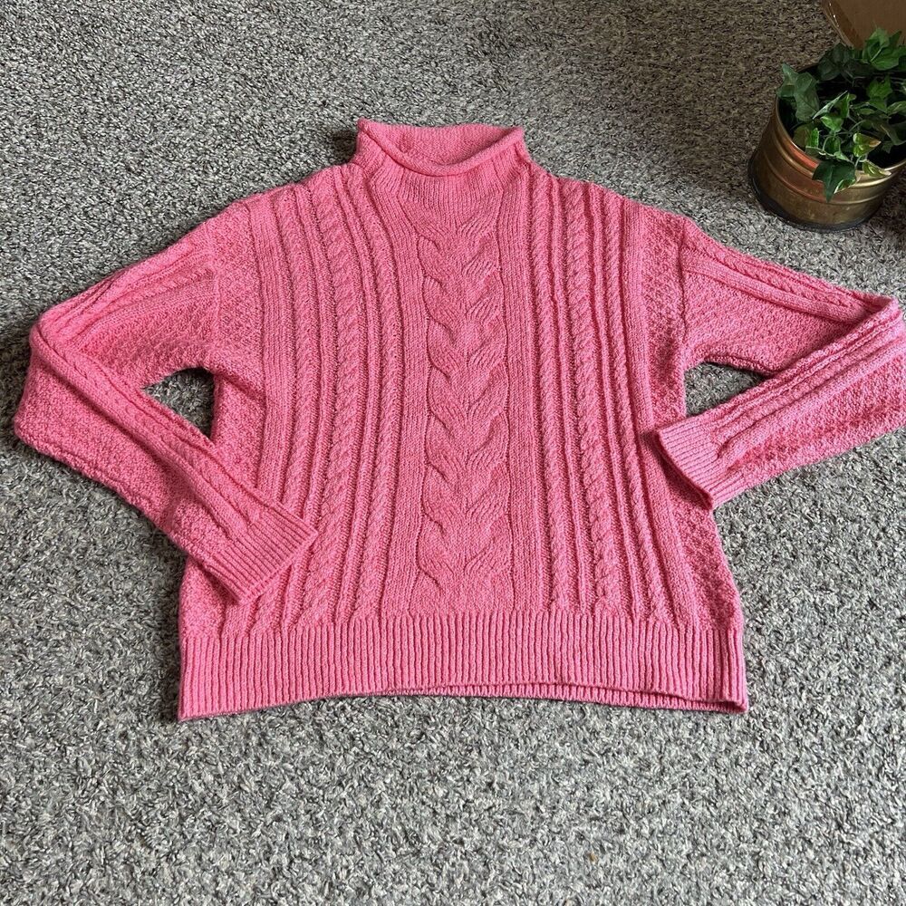 J. Crew Pink Cable Knit Turtleneck Sweater